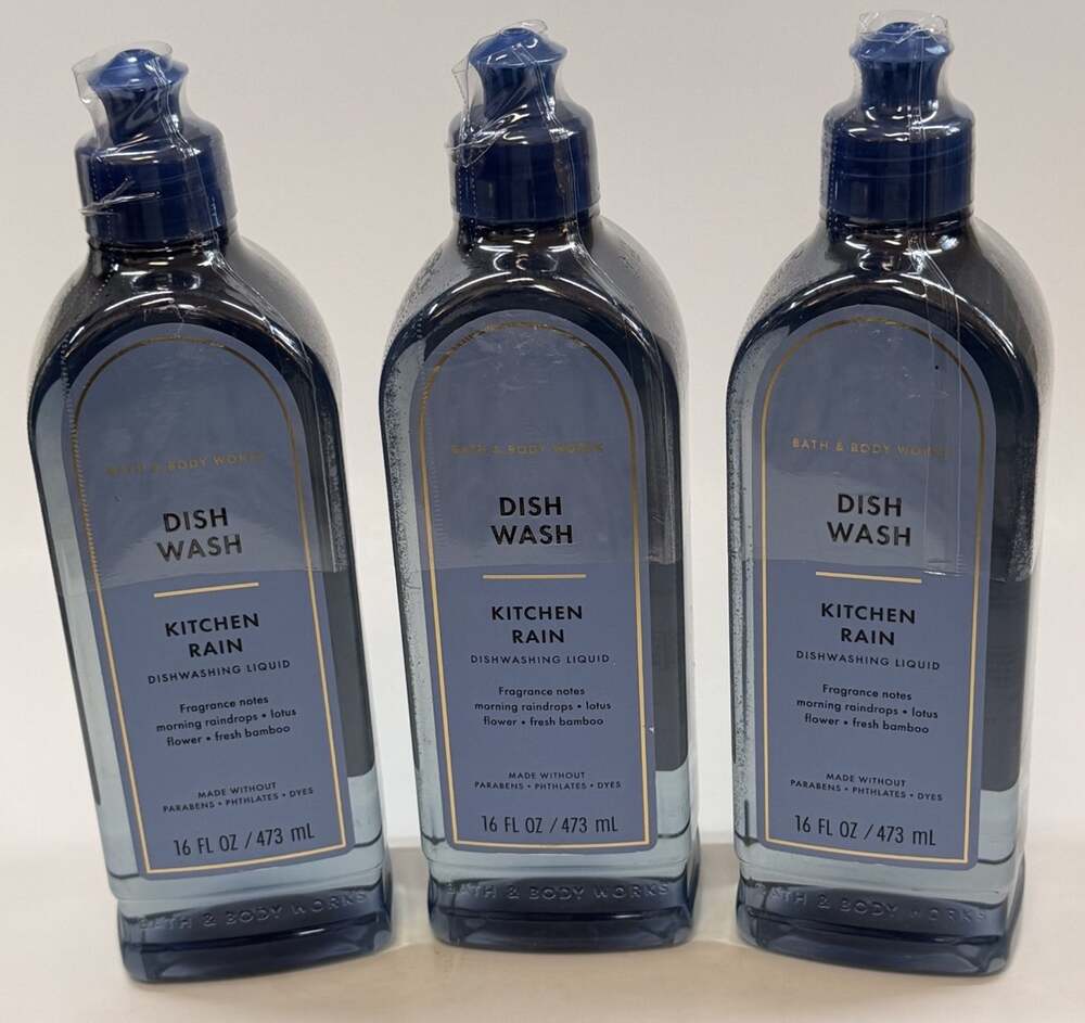 Set Of 3 - Bath & Body Works Dish Wash Kitchen Rain 16 Fl Oz Discontinued